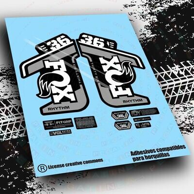 KIT DE PEGATINAS COMPATIBLES PARA HORQUILLAS FOX 36 RHYTHM EBIKE 2021-22 BICOLOR WP462