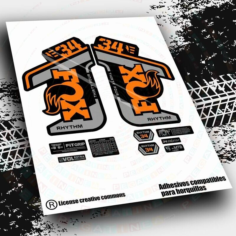KIT DE PEGATINAS COMPATIBLES PARA HORQUILLAS FOX 34 RHYTHM E-BIKE 2021-22 BICOLOR WP461
