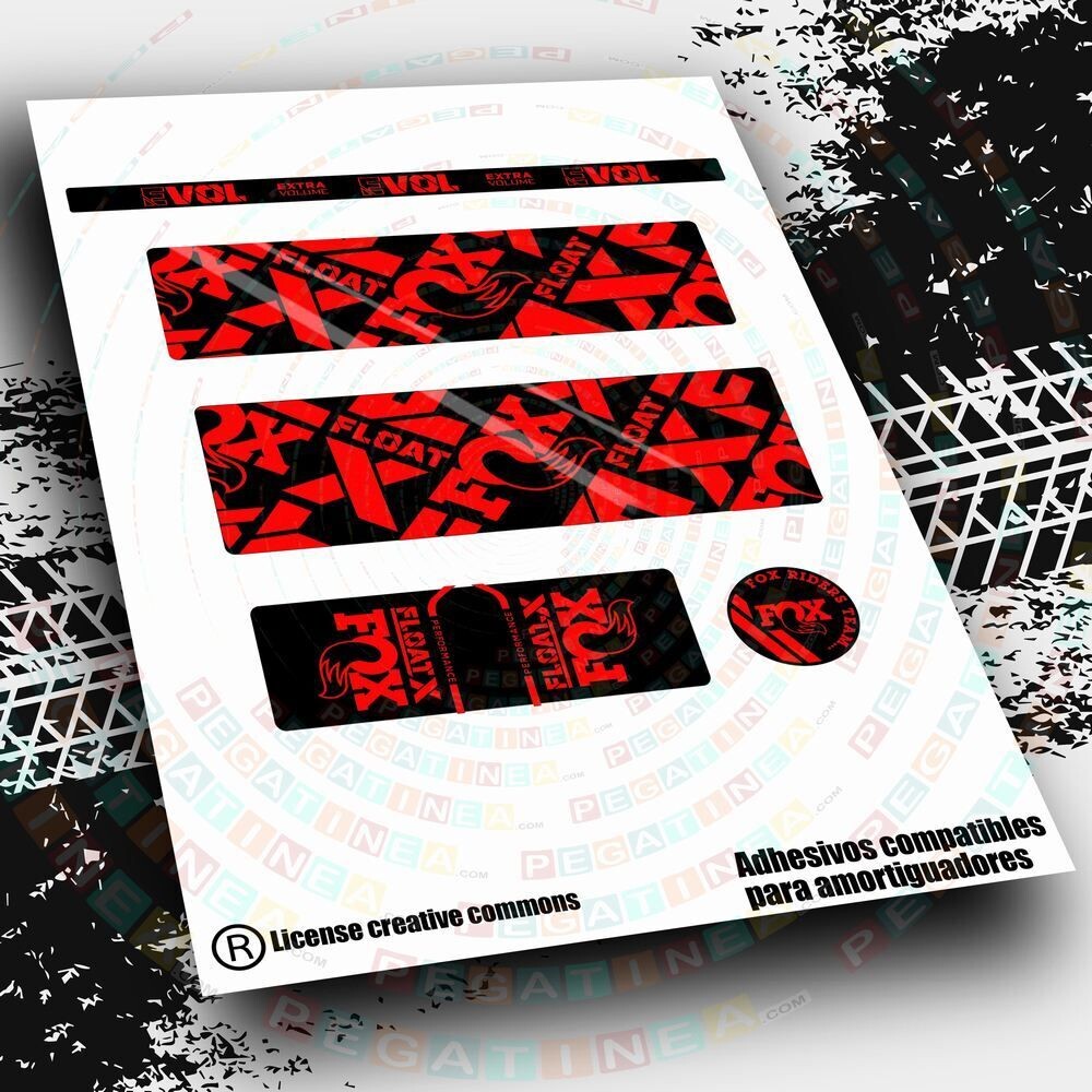KIT DE PEGATINAS COMPATIBLES PARA AMORTIGUADOR FOX FLOAT X PERFORMANCE 2021-22 WP484, COLOR: ROJO FLUOR