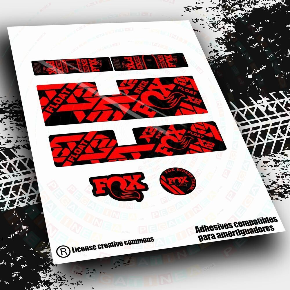 KIT DE PEGATINAS COMPATIBLES PARA AMORTIGUADOR FOX FLOAT X2 FACTORY Y PERFORMANCE WP488, COLOR: ROJO FLUOR