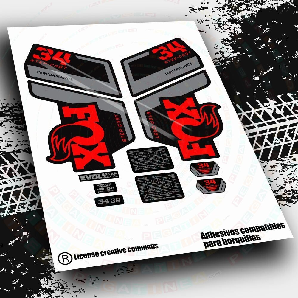 KIT DE PEGATINAS COMPATIBLES PARA HORQUILLAS FOX 34 STEP CAST PERFOMANCE  2022 BICOLOR WP508, COLOR: ROJO FLUOR