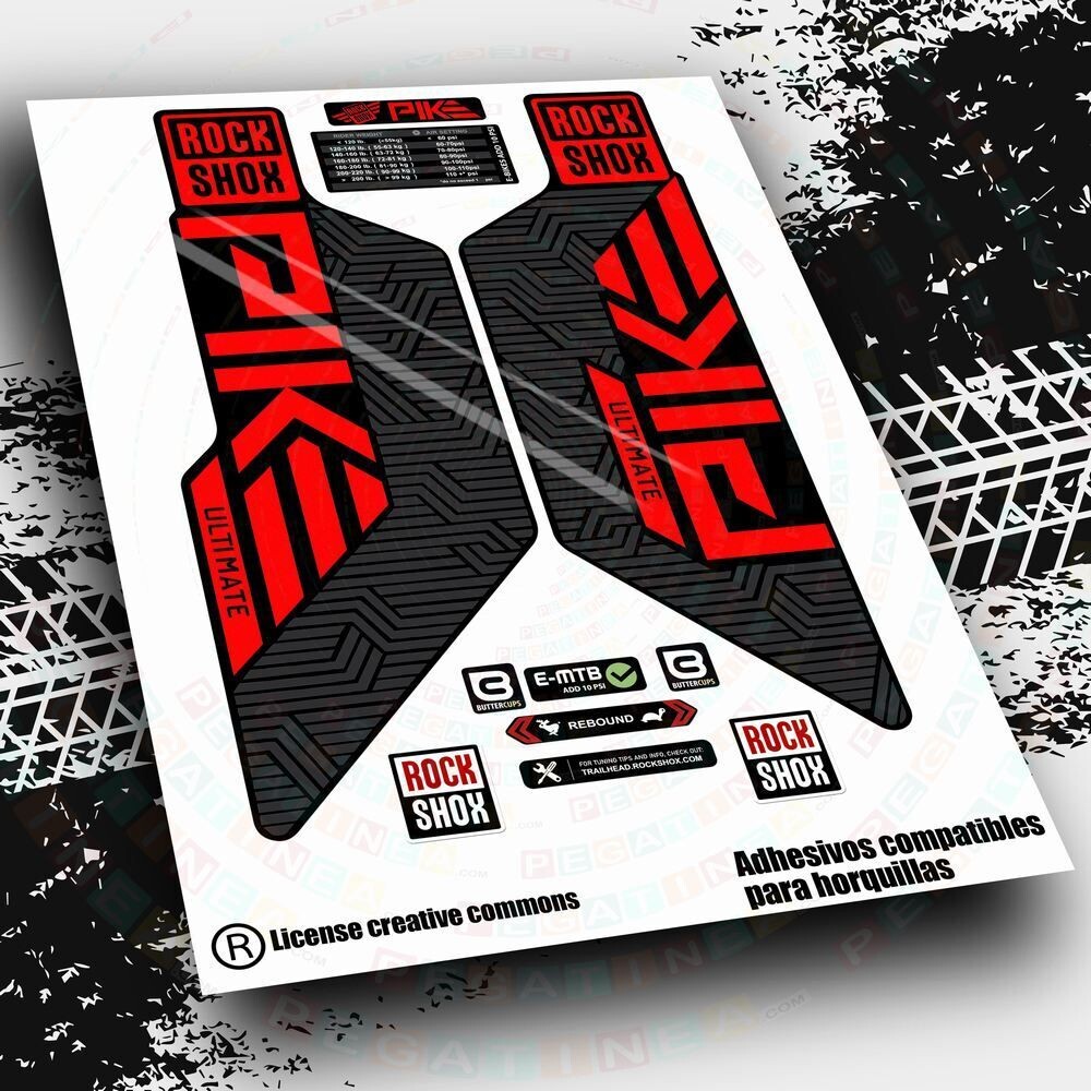 KIT DE PEGATINAS COMPATIBLES PARA HORQUILLAS ROCKSHOX PIKE 2022 BICOLOR WP520, COLOR: ROJO FLUOR