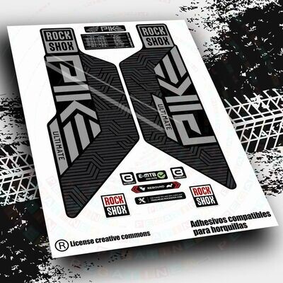 KIT DE PEGATINAS COMPATIBLES PARA HORQUILLAS ROCKSHOX PIKE 2022 BICOLOR WP520