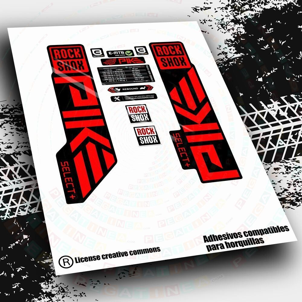KIT DE PEGATINAS COMPATIBLES PARA HORQUILLAS ROCKSHOX PIKE SELECT PLUS 2020-22 WP523, COLOR: ROJO FLUOR