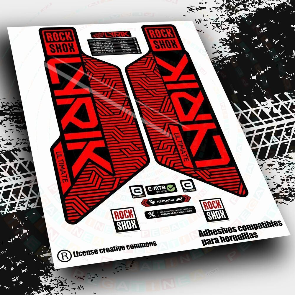 KIT DE PEGATINAS COMPATIBLES PARA HORQUILLAS ROCKSHOX LYRIK ULTIMATE FLIGHT ATTENDANT 2022 WP526, COLOR: ROJO FLUOR