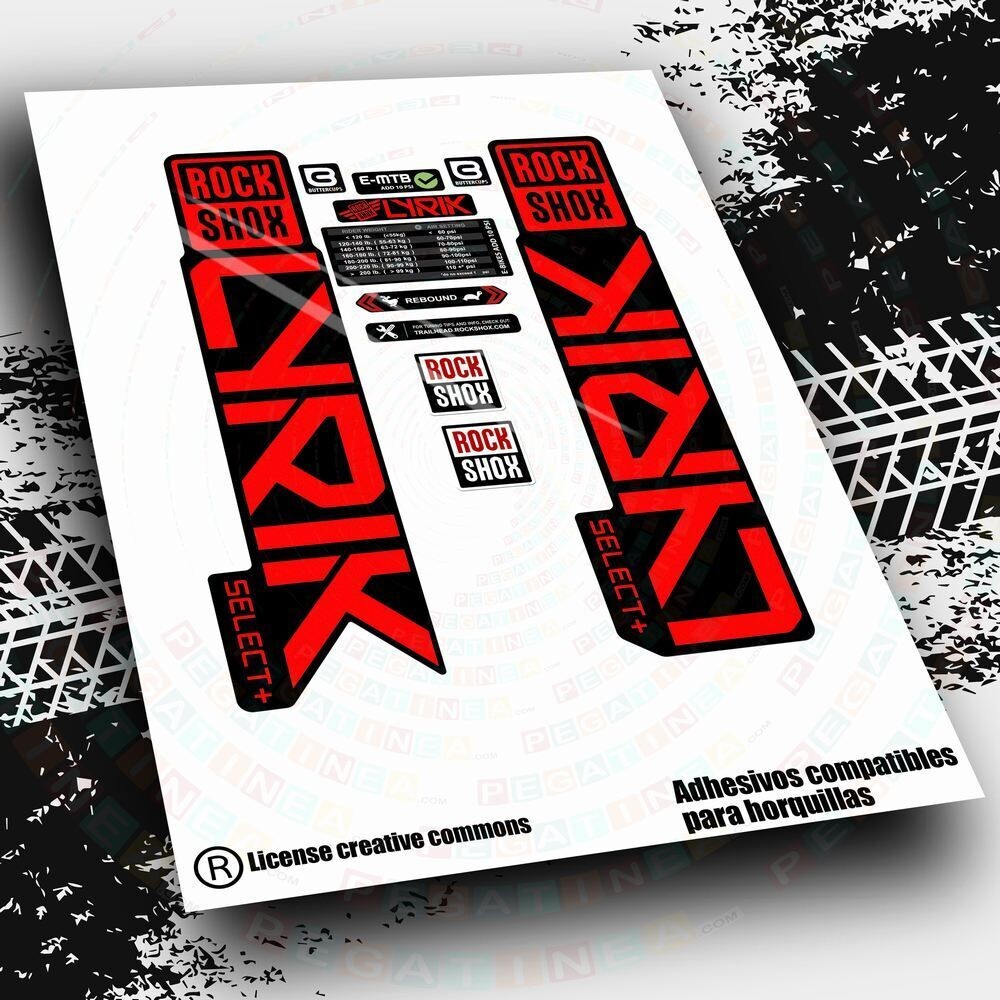 KIT DE PEGATINAS COMPATIBLES PARA HORQUILLAS ROCKSHOX LYRIK SELECT 2020-2022 WP529, COLOR: ROJO FLUOR