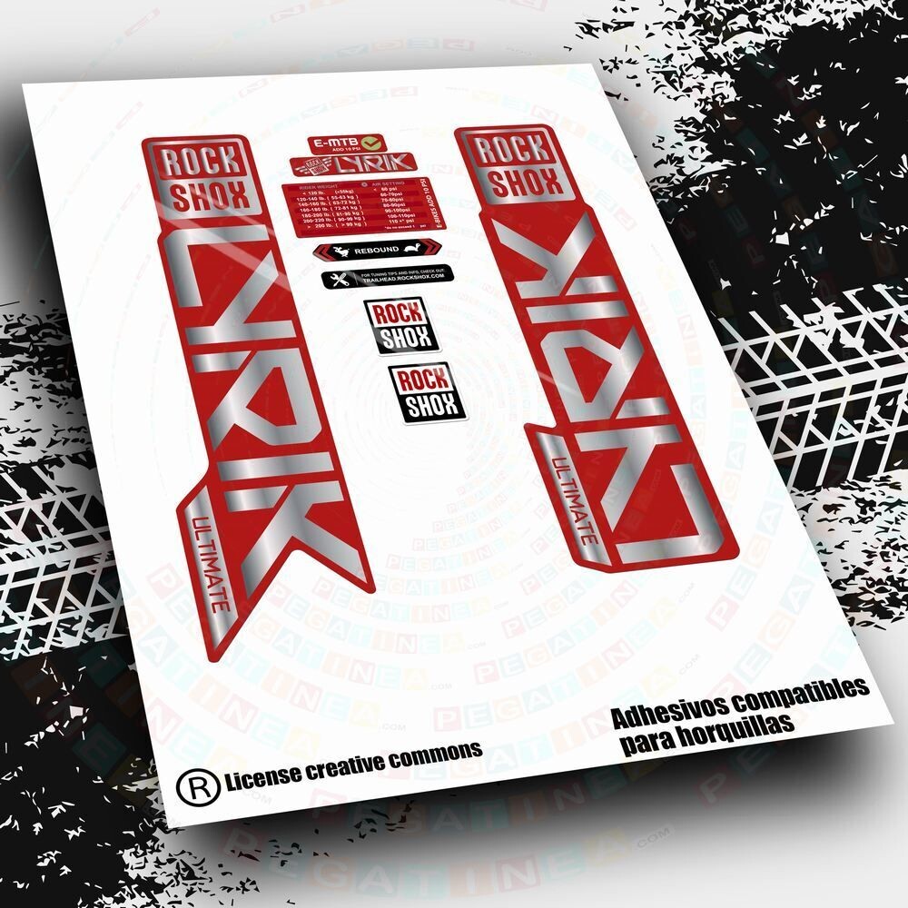 KIT DE PEGATINAS COMPATIBLES PARA HORQUILLAS ROCKSHOX LYRIK ULTIMATE RED EDITION COMPATIBLES 2019-2022 WP530, COLOR: PLATA
