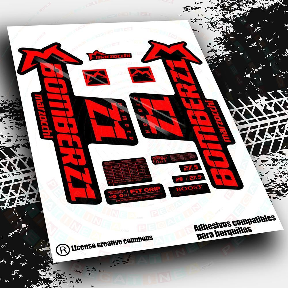 KIT DE PEGATINAS COMPATIBLES PARA HORQUILLAS MARZOCCHI BOMBER Z1 WP541, COLOR: ROJO FLUOR