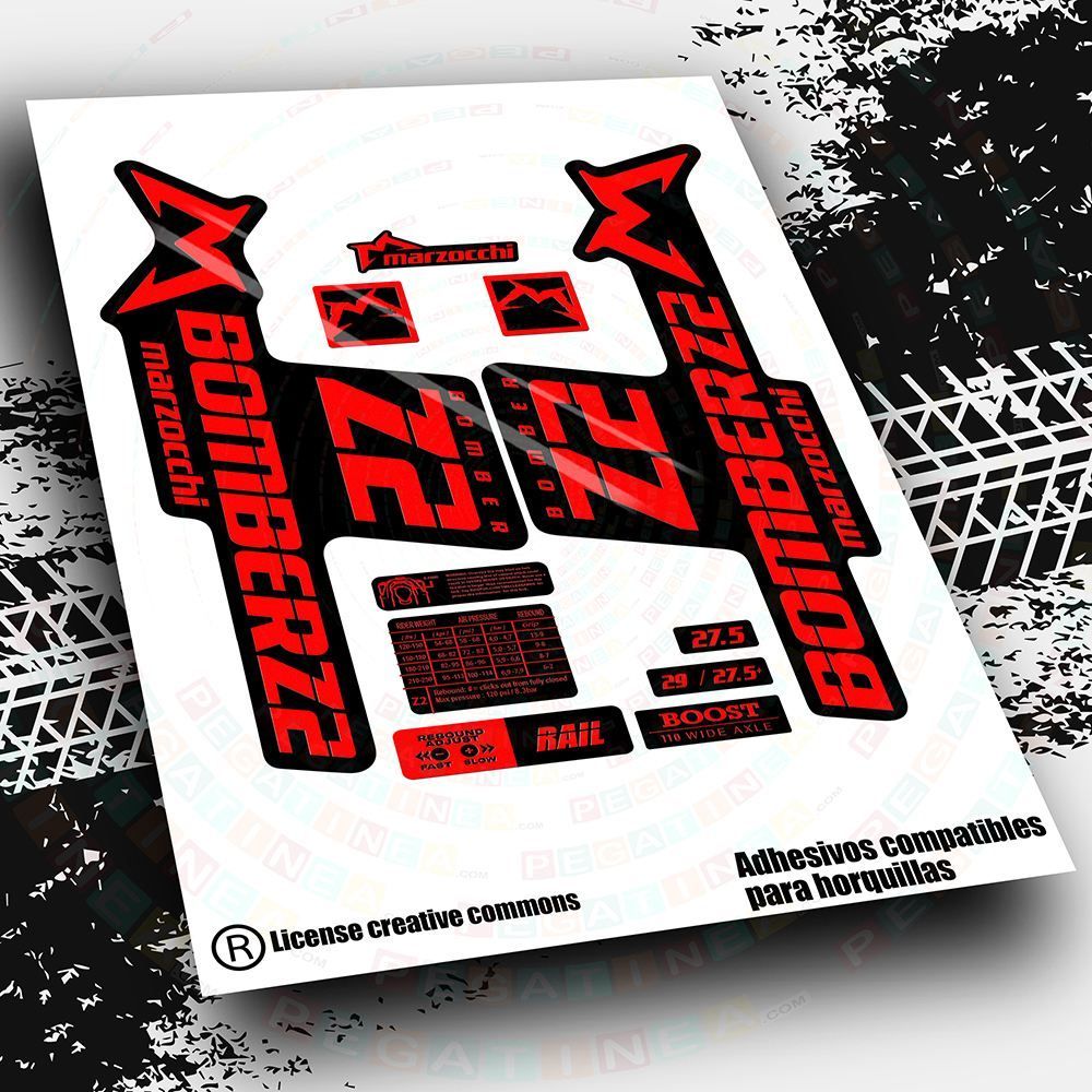 KIT DE PEGATINAS COMPATIBLES PARA HORQUILLAS MARZOCCHI BOMBER Z2 WP543, COLOR: ROJO FLUOR