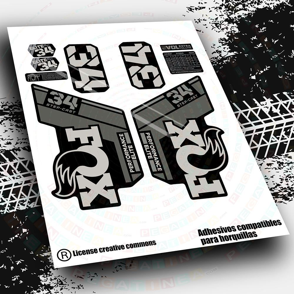 KIT DE PEGATINAS COMPATIBLES PARA HORQUILLAS FOX 34 SC ELITE 2021-2023 WP551, AÑO: 2022-2023