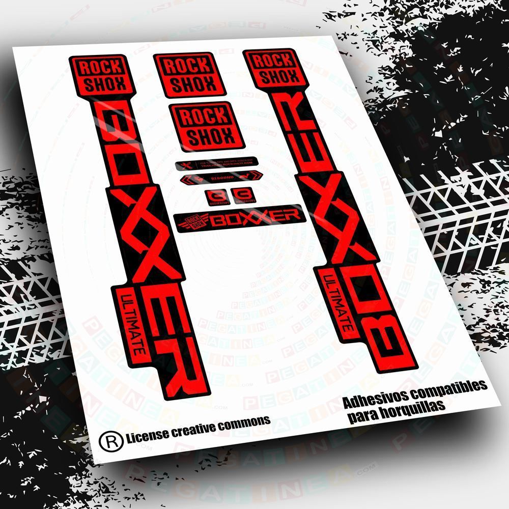 KIT DE PEGATINAS COMPATIBLES PARA HORQUILLAS ROCKSHOX BOXXER 2024 WP575, COLOR: ROJO FLUOR