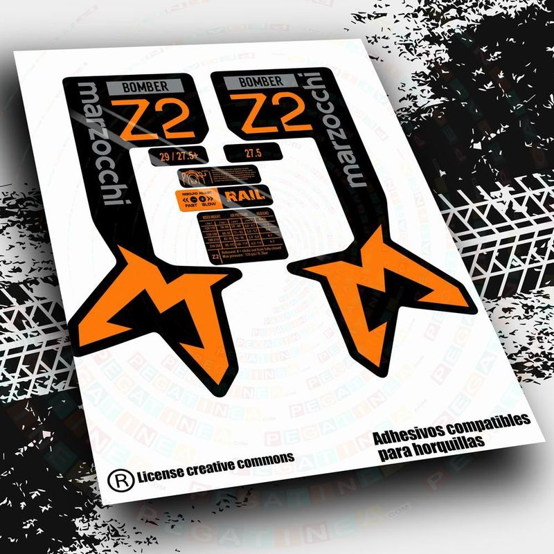 KIT DE PEGATINAS COMPATIBLES PARA HORQUILLAS MARZOCCHI BOMBER Z2 2024 BICOLOR WP585