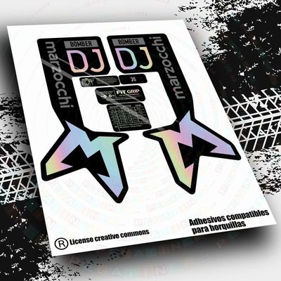 KIT DE PEGATINAS COMPATIBLES PARA HORQUILLAS MARZOCCHI BOMBER DJ 2024  BICOLOR WP586