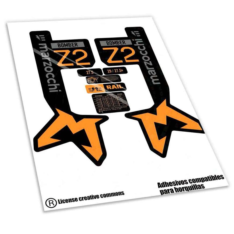 KIT DE PEGATINAS COMPATIBLES PARA HORQUILLAS  MARZOCCHI BOMBER Z2 E-BIKE 2024 BICLOR WP588
