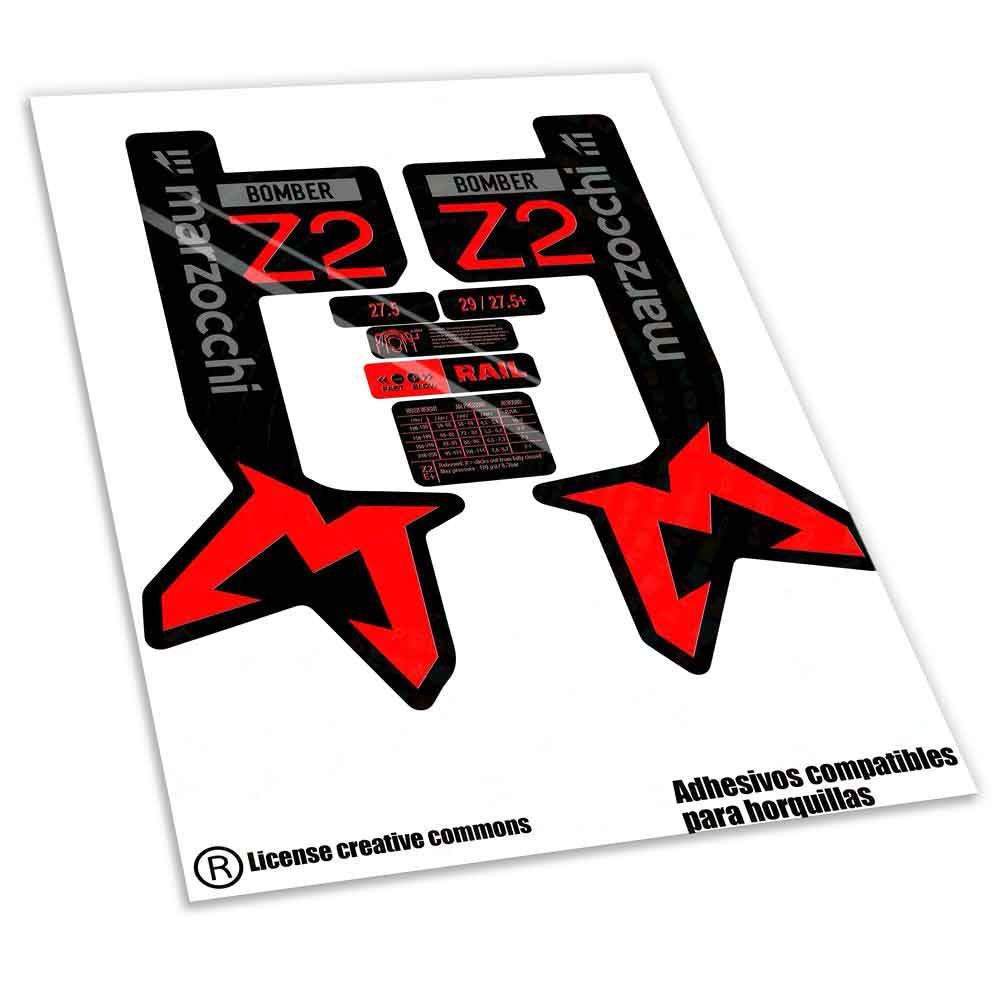 KIT DE PEGATINAS COMPATIBLES PARA HORQUILLAS  MARZOCCHI BOMBER Z2 E-BIKE 2024 BICLOR WP588, COLOR: ROJO FLUOR