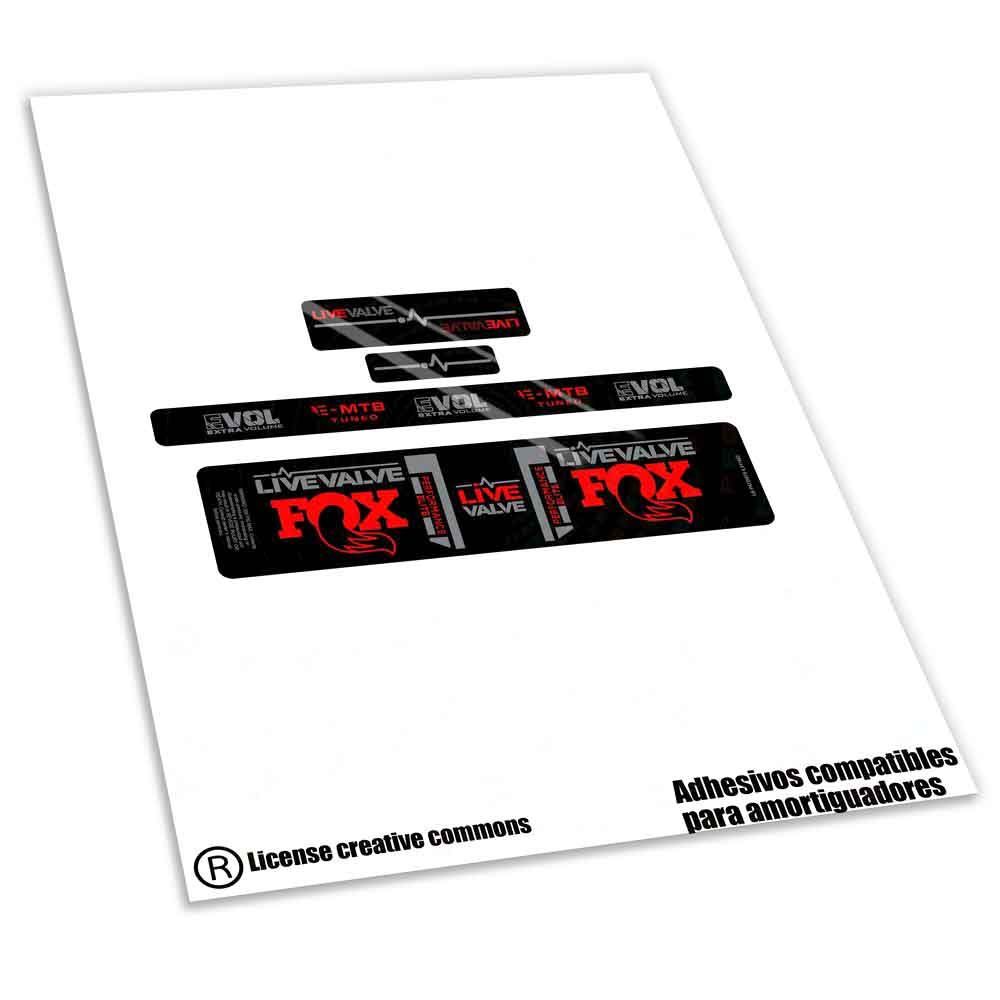 KIT DE PEGATINAS COMPATIBLES PARA AMORTIGUAGOR FOX  ELITE LIVE VALCE  BICOLOR WP592, COLOR: ROJO FLUOR