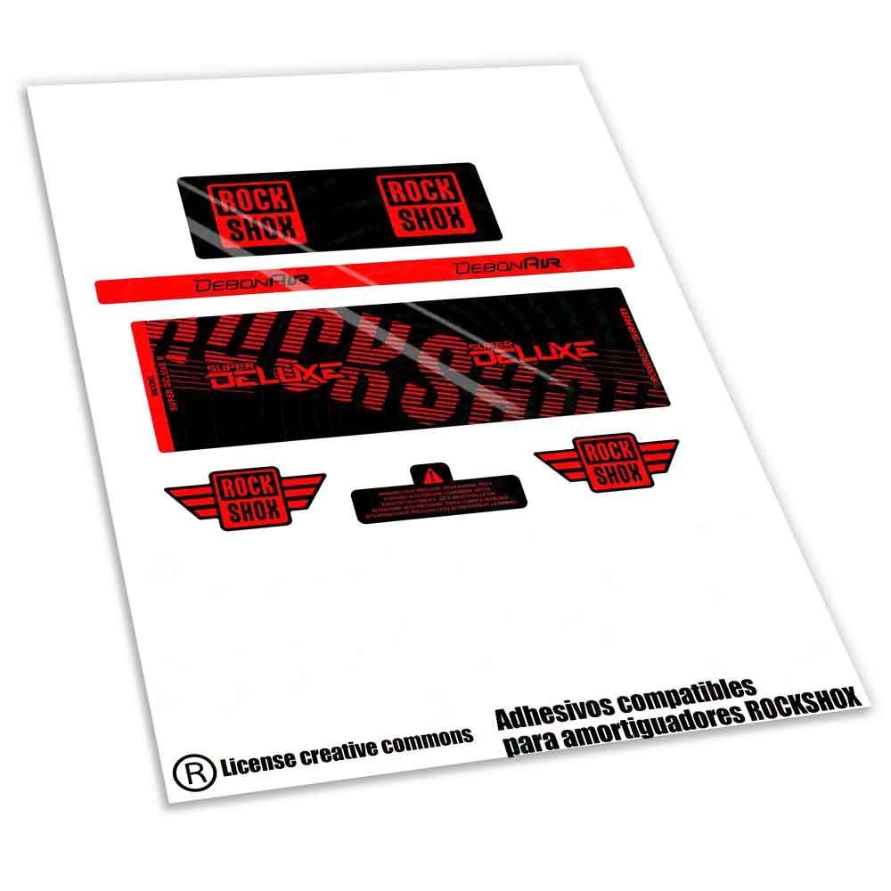 KIT DE PEGATINAS COMPATIBLES PARA AMORTIGUADOR ROCKSHOX SUPER DELUXE R 2018-19 WP608, COLOR: ROJO FLUOR