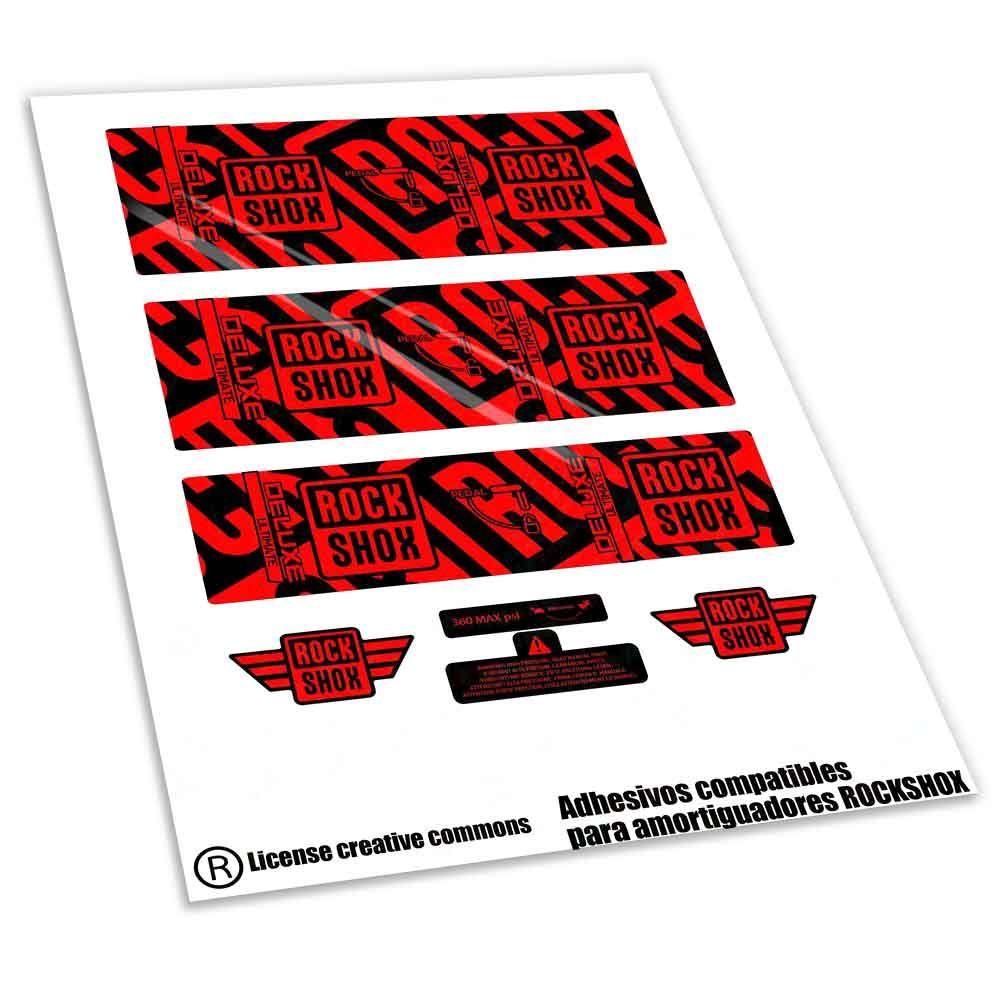 KIT DE PEGATINAS COMPATIBLES PARA AMORTIGUADOR ROCKSHOX SUPER DELUXE SELECT 2023-24 WP622, COLOR: ROJO FLUOR