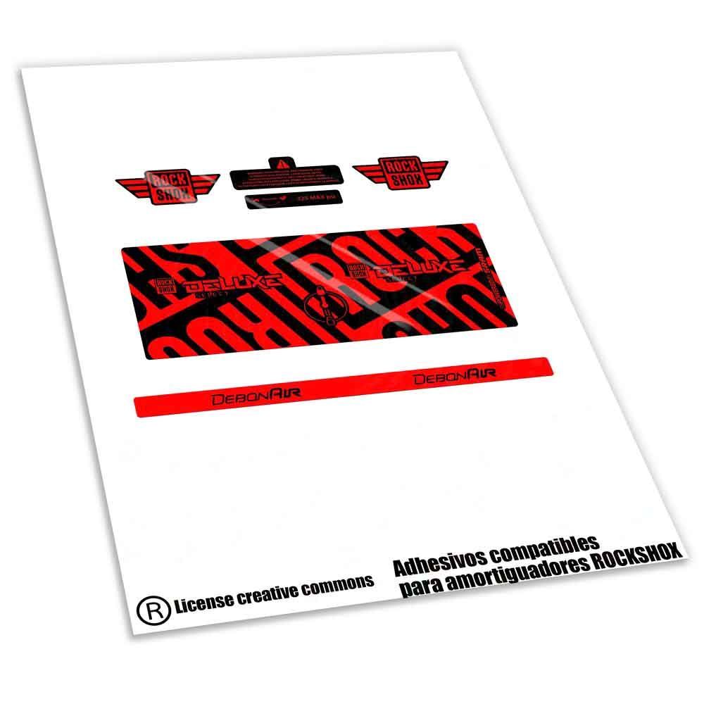 KIT DE PEGATINAS COMPATIBLES PARA AMORTIGUADOR ROCKSHOX DELUXE SELECT WP625, COLOR: ROJO FLUOR