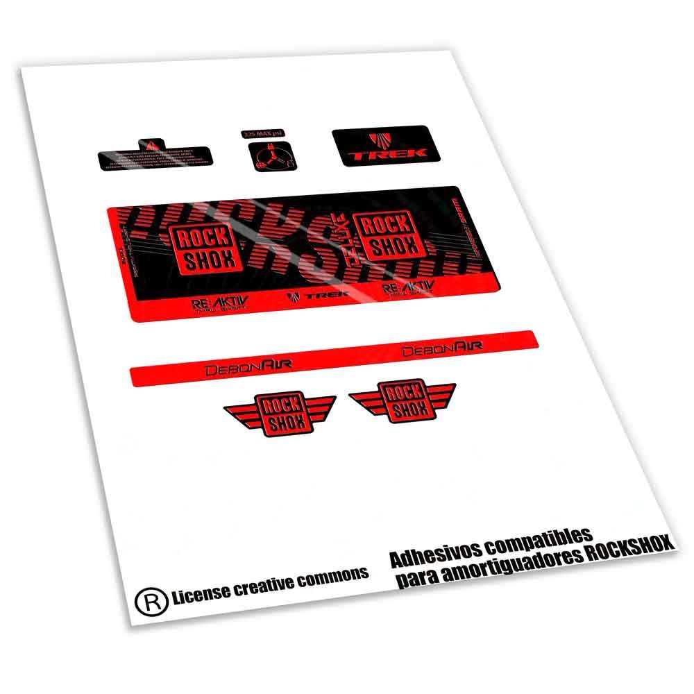 KIT DE PEGATINAS COMPATIBLES PARA AMORTIGUADOR ROCKSHOX DELUXE REAKTIV THRU SHAFT 2018-19 WP629, COLOR: ROJO FLUOR
