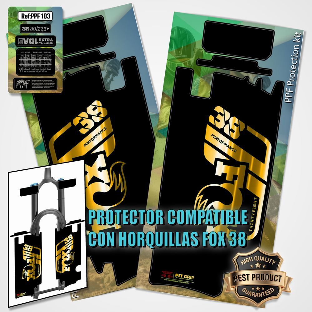 Protecciones compatibles con horquilla fox 38 performance  PPF103, COLOR: CROMADO ORO