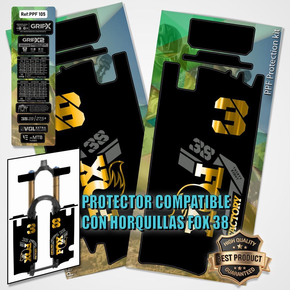 Protecciones compatibles con horquilla Fox 38 factory bicolor PPF105, COLOR: CROMADO ORO