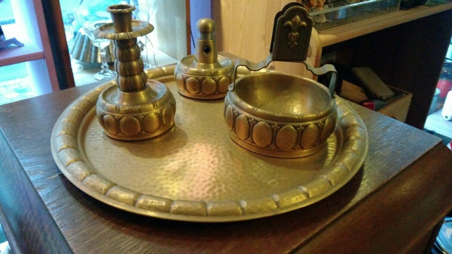 Antikes 4 teiliges Raucherset aus Messing