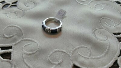Damen Ring 925 Silber mit 2 schwarzen und 3 weißen Steinen