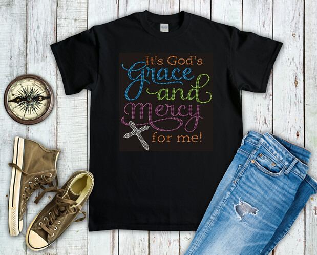 It&#39;s God Grace and Mercy for Me Multi-Color Bling Tee