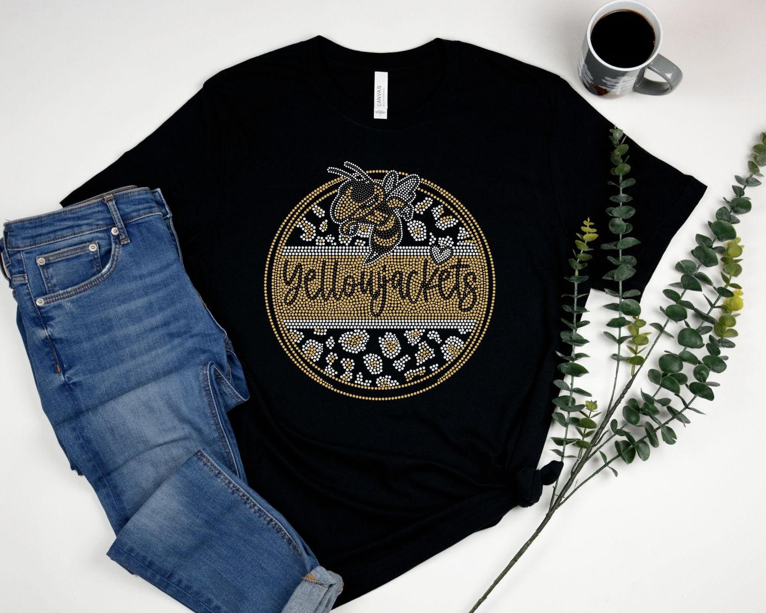 ENSLEY  YELLOW JACKETS ANIMAL PRINT BLING TEE