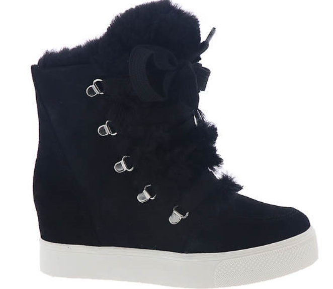 NEW - Steve Madden Wharton Faux Fur Trim Lace-Up Wedge Sneakers