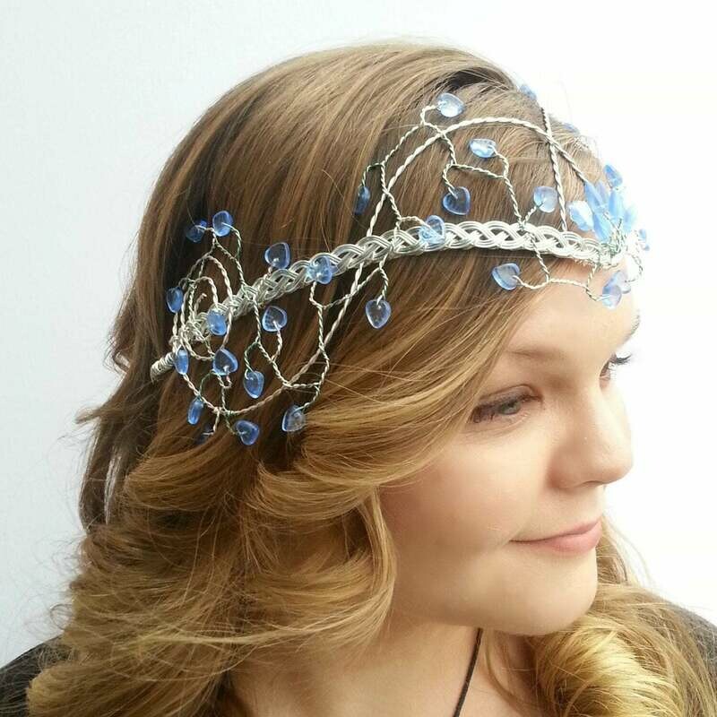 Sapphire and Ice Blue Elven Wedding Headdress Tiara
