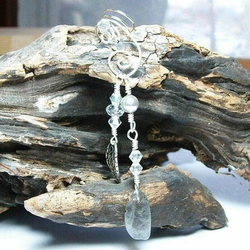 Labradorite Rainflower 2 in 1 Dangle Ear Cuff, No Piercing