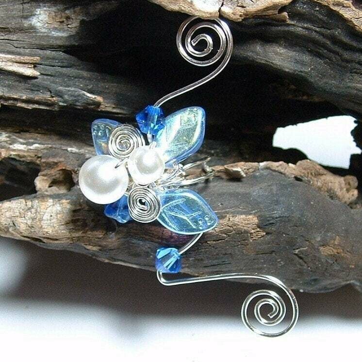 Sapphire and Ice Fairy Wedding Ear Cuff