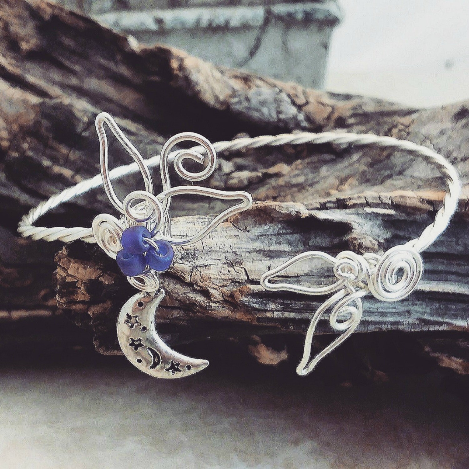 Moon and Stars Celestial Cuff Bracelet Bangle