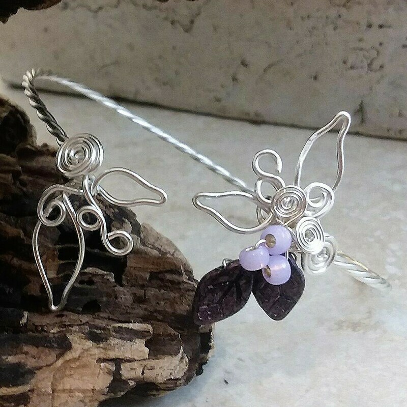 Leaf and Berries Woodland Fairy Cuff Bracelet Bangle
