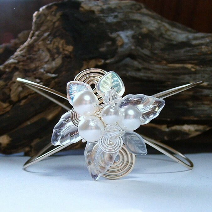 Fairytale Wedding Wrist Corsage Bracelet Arm Cuff - Aurora Ice Collection 