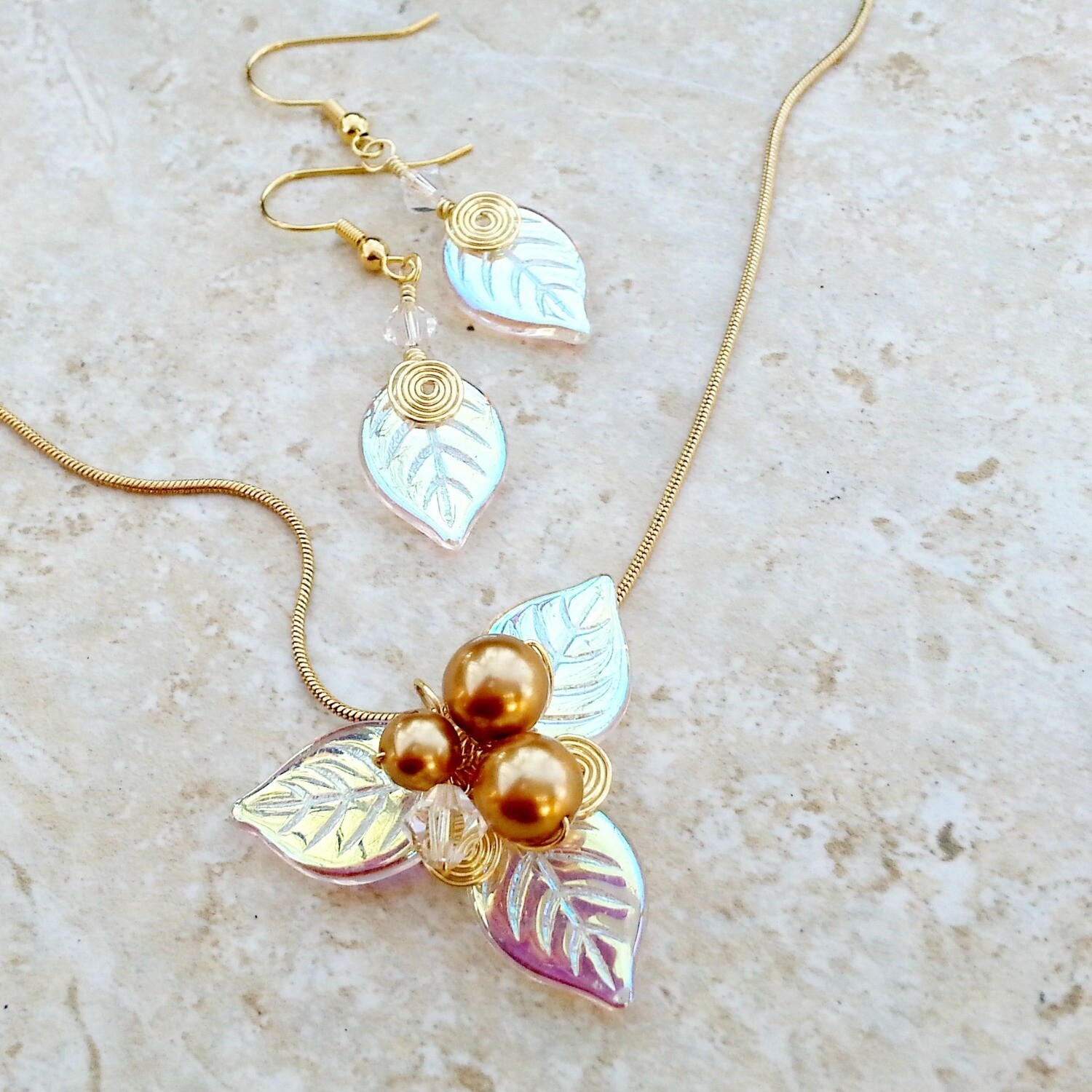 Woodland Leaf Necklace Earring Set - Fairy Lights Holiday Collection