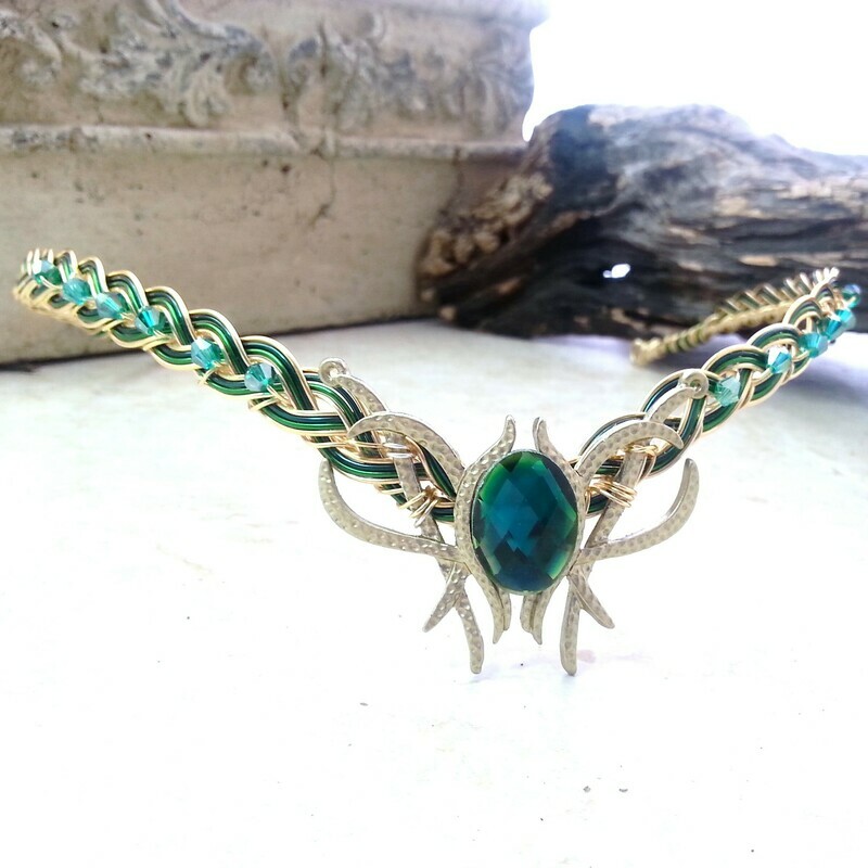 Emerald Green Oracle Gem Elven Circlet Tiara Headdress