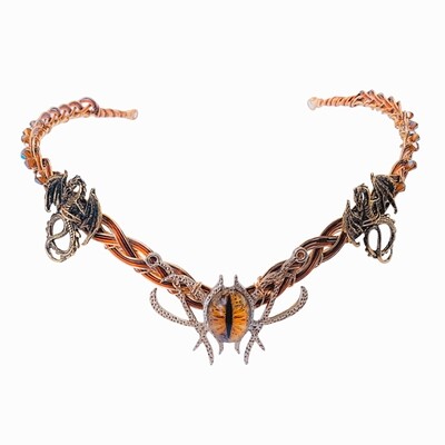 Autumn Dragons Eye Circlet Crown in Amber and Gold Celtic Weave