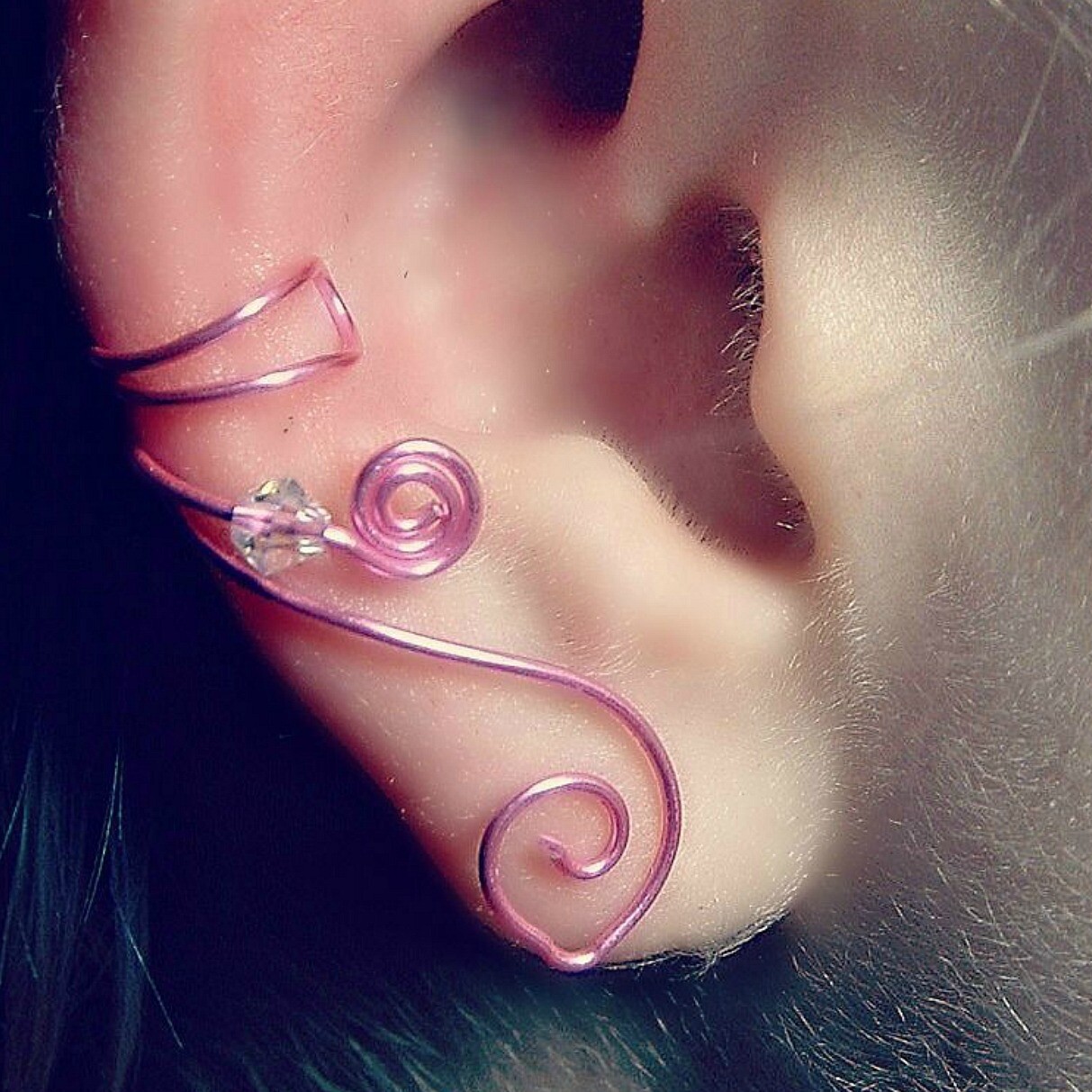 Celtic Ear Cuff Pink, No Piercing, Single or Pair
