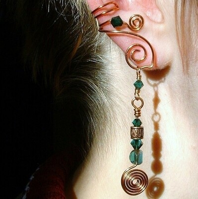 Ear Cuff Celtic 2 in 1 Emerald Green and Copper, No Piercing Needed