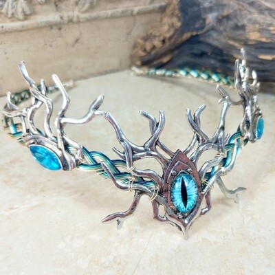 Celtic Winter Woodland Royal Crown Circlet in Icy Blue and Silver 