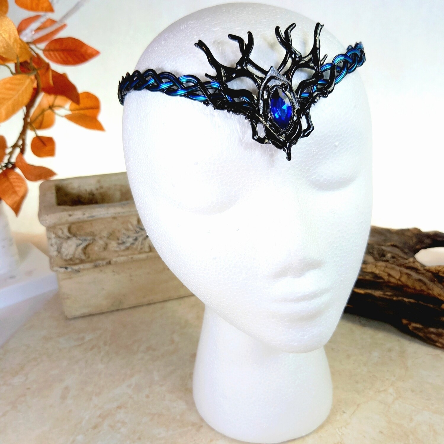 Dark Elf Circlet Blue and Black Celtic Viking Crown Headdress