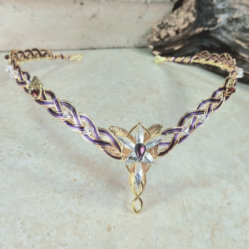 Evenstar Elven Crown Circlet Arwen Color Gem Purple Gold or Silver