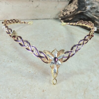 Evenstar Elven Crown Circlet Arwen Color Gem Purple Gold or Silver