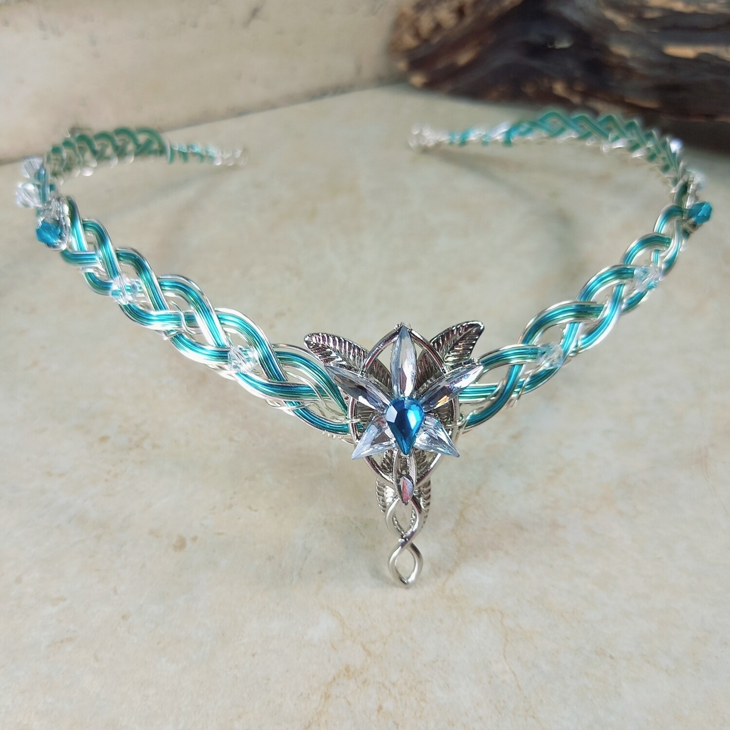 Evenstar Elven Crown Circlet Arwen Color Gem Aqua Silver or Gold