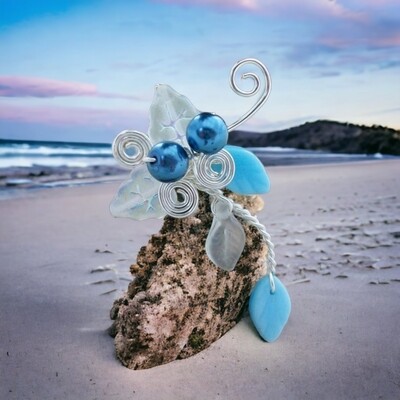 Blue Beach Wedding Ear Cuff Climber No Piercing Ear Vine