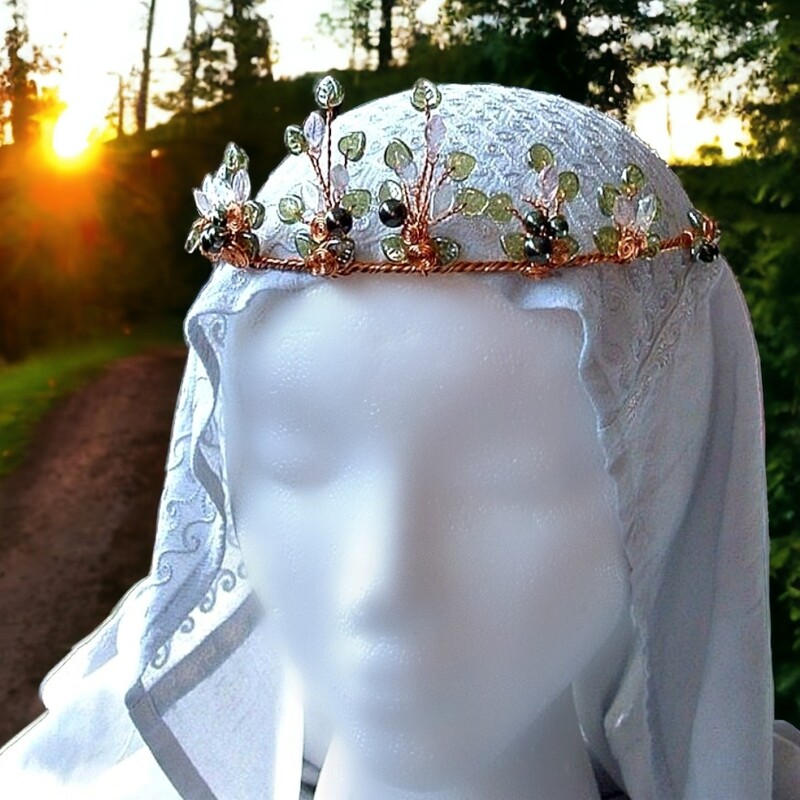 Lothlorien Spring Elven Tiara, Green Leaf Woodland Crown 