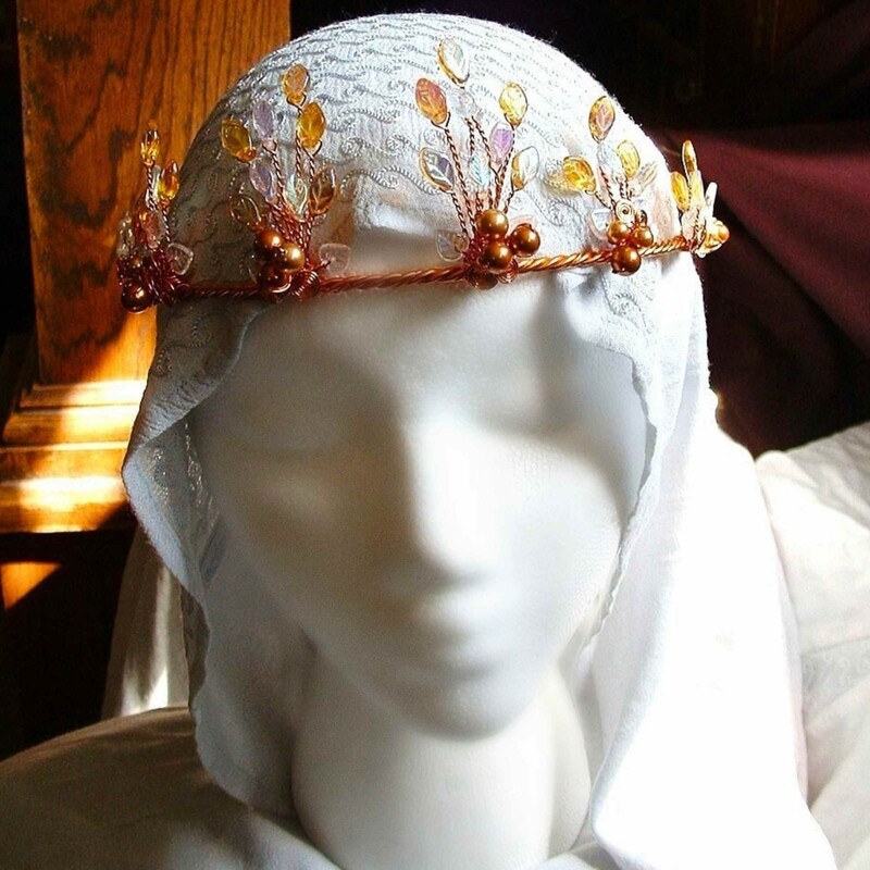 Lothlorien Leaves Elven Tiara, Golden Leaf Woodland Crown 